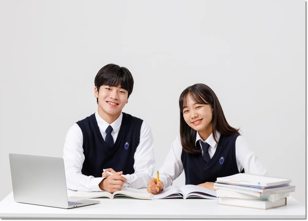 교재와 노트북을 함께 보는 학생들